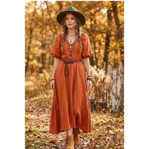 A New Day Maxi Dress Womens XS Orange NWT Puff Sleeve Boho Flowy Burnt Orange‎